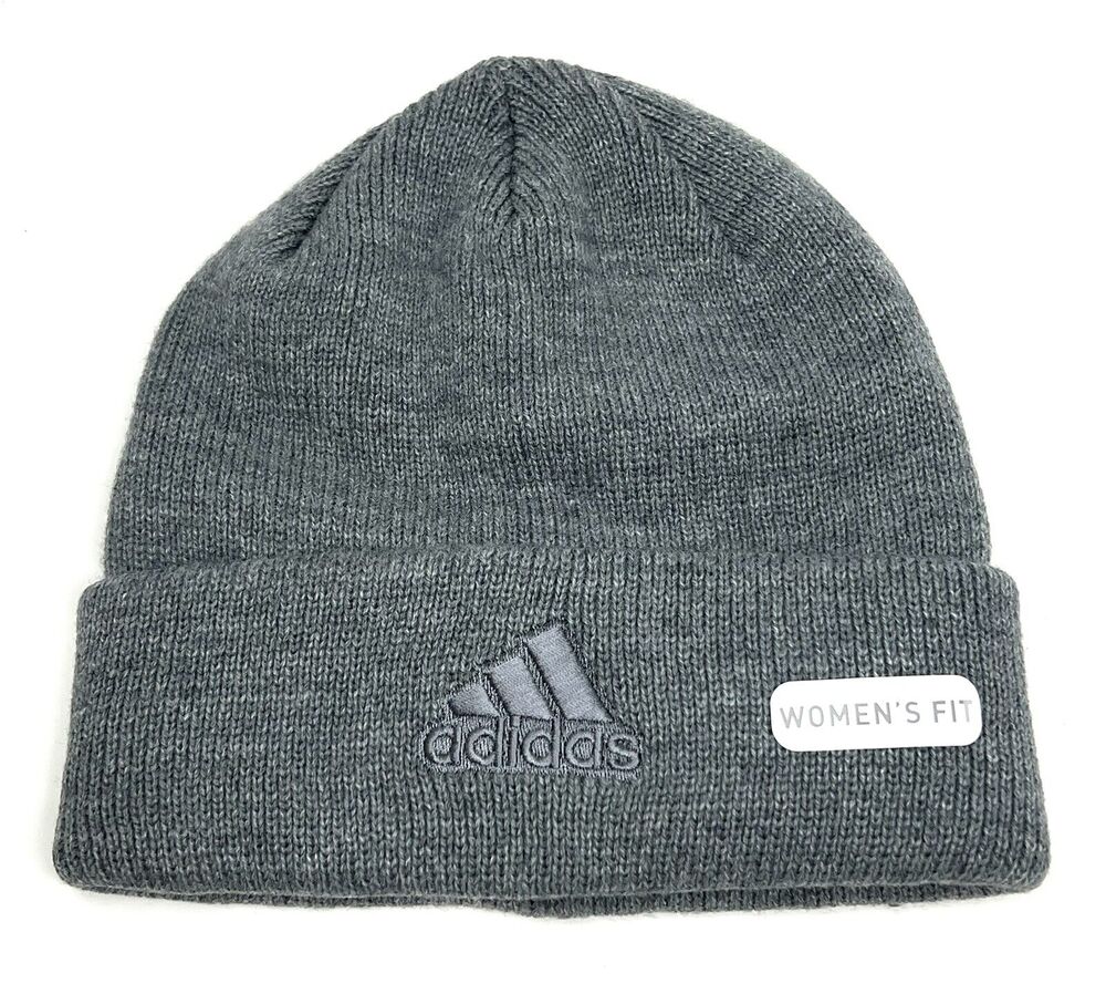 Womens Adidas Winter Knit Hat Stocking Cap Fold Over Beanie GREY NWT